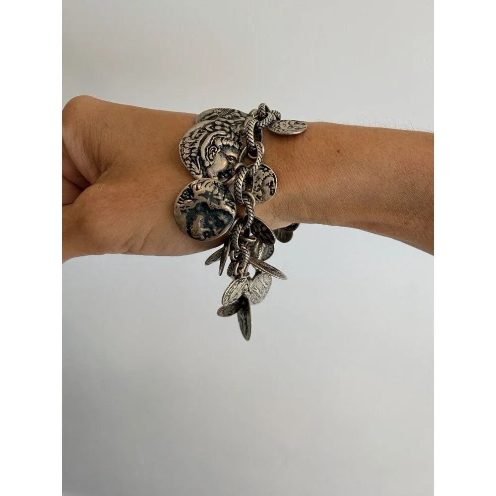 SILPADA-Sterling Silver Oxidized Roman Coin Cha Cha Charm Bracelet B1624 - 8in